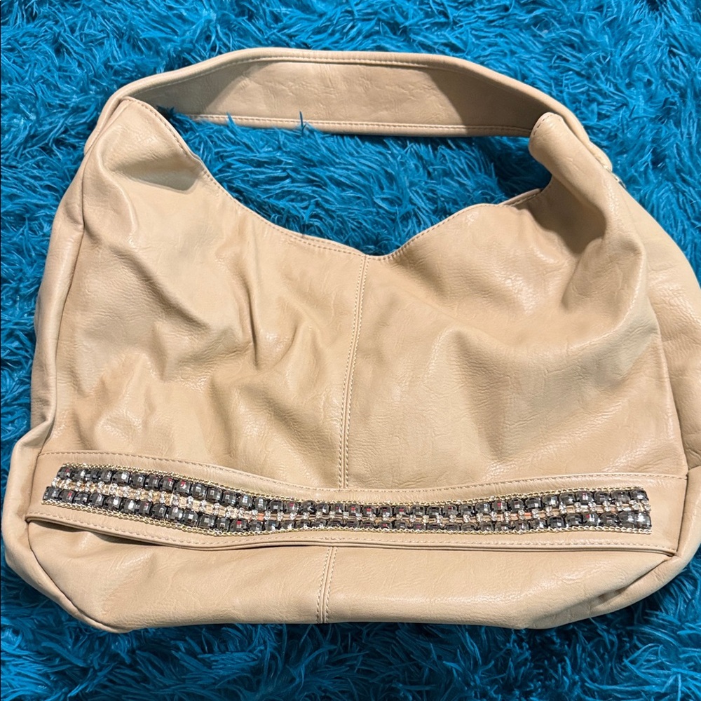 Charming Charlie tan Embellished Hobo Bag